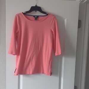 Lands' End Coral Pima Cotton 3/4 Sleeve Tee (S)